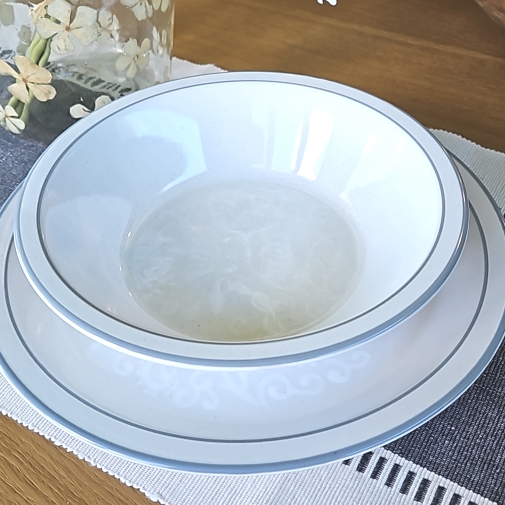 Korean Embossed 2p Stoneware Serving Bowl & Platter Set - Wellin Brocade Pattern